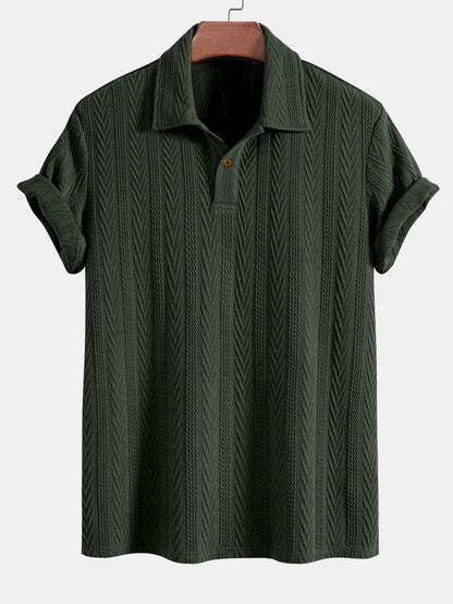 Short Sleeve Jacquard Polo with Straight Leg Ribbed Trousers