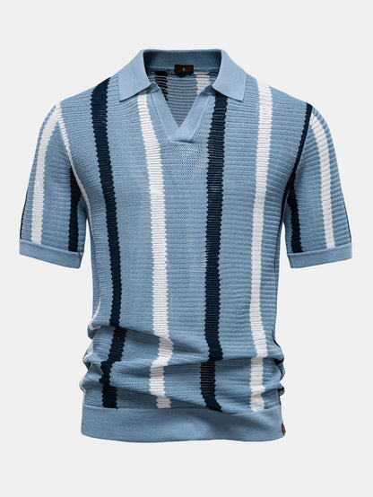 Striped V-Neck Polo Shirt