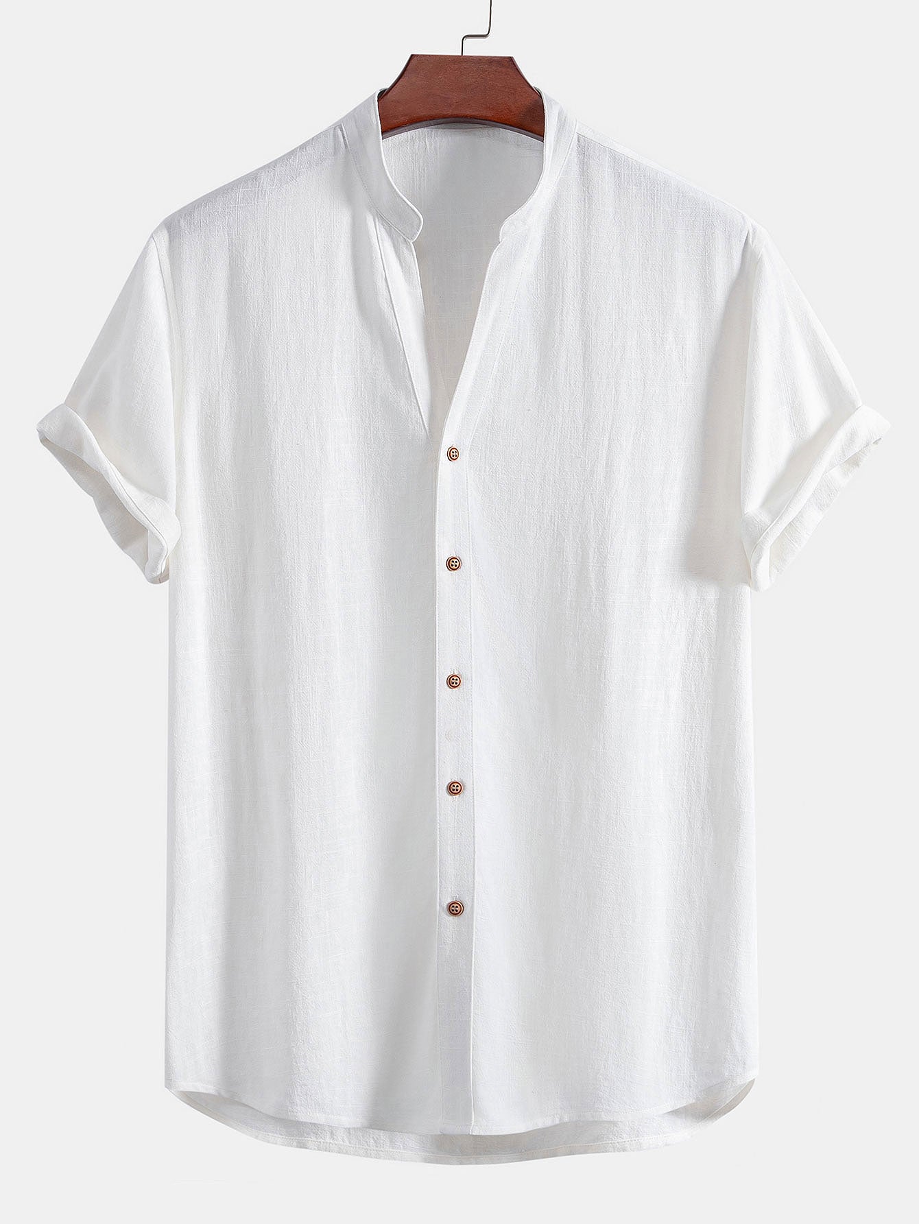V-Neck Linen-Rayon Blend Top with Straight-Leg Linen Trousers