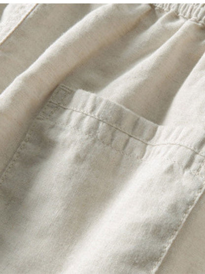 Geometric Jacquard Cuban Collar Shirt with Straight-Leg Linen Trousers