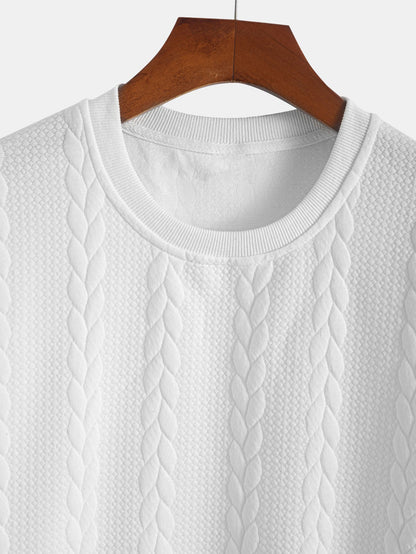 Relaxed Fit Mid-Length Sleeve Twisted Jacquard Tee & Shorts Set