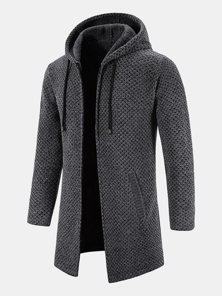 Textured Hooded Sweater with Extended Length