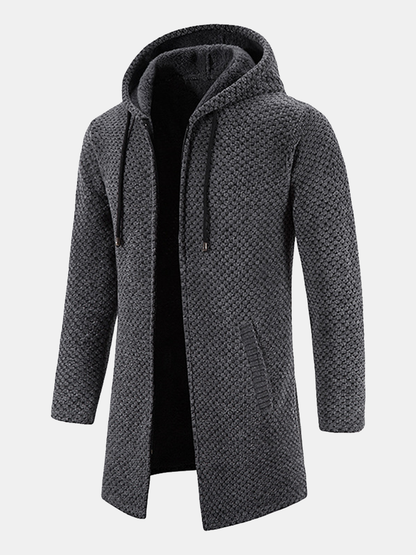 Textured Hooded Sweater with Extended Length