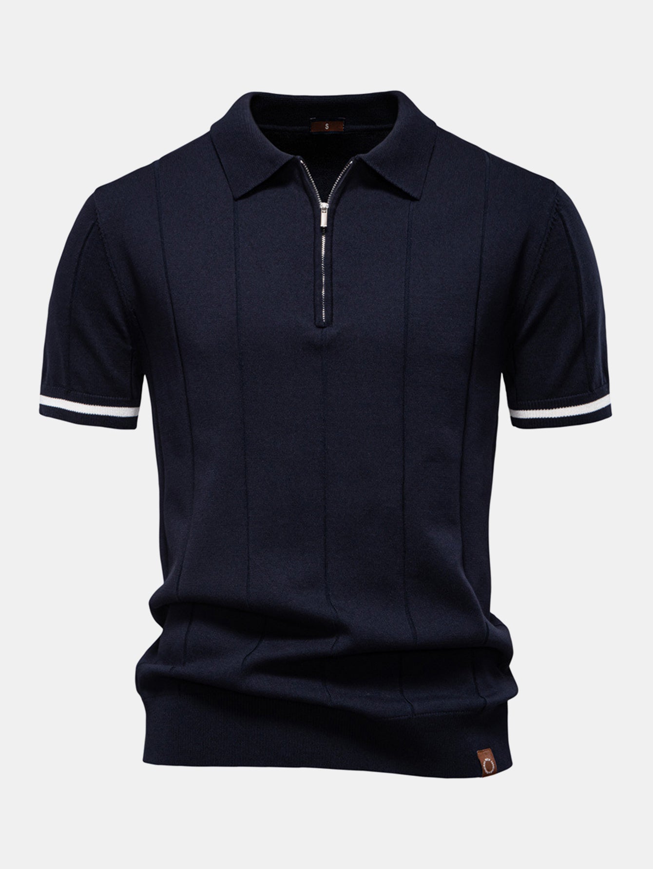 Zipper Knit Polo Shirt with Contrast Trim