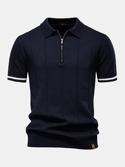 Zipper Knit Polo Shirt with Contrast Trim