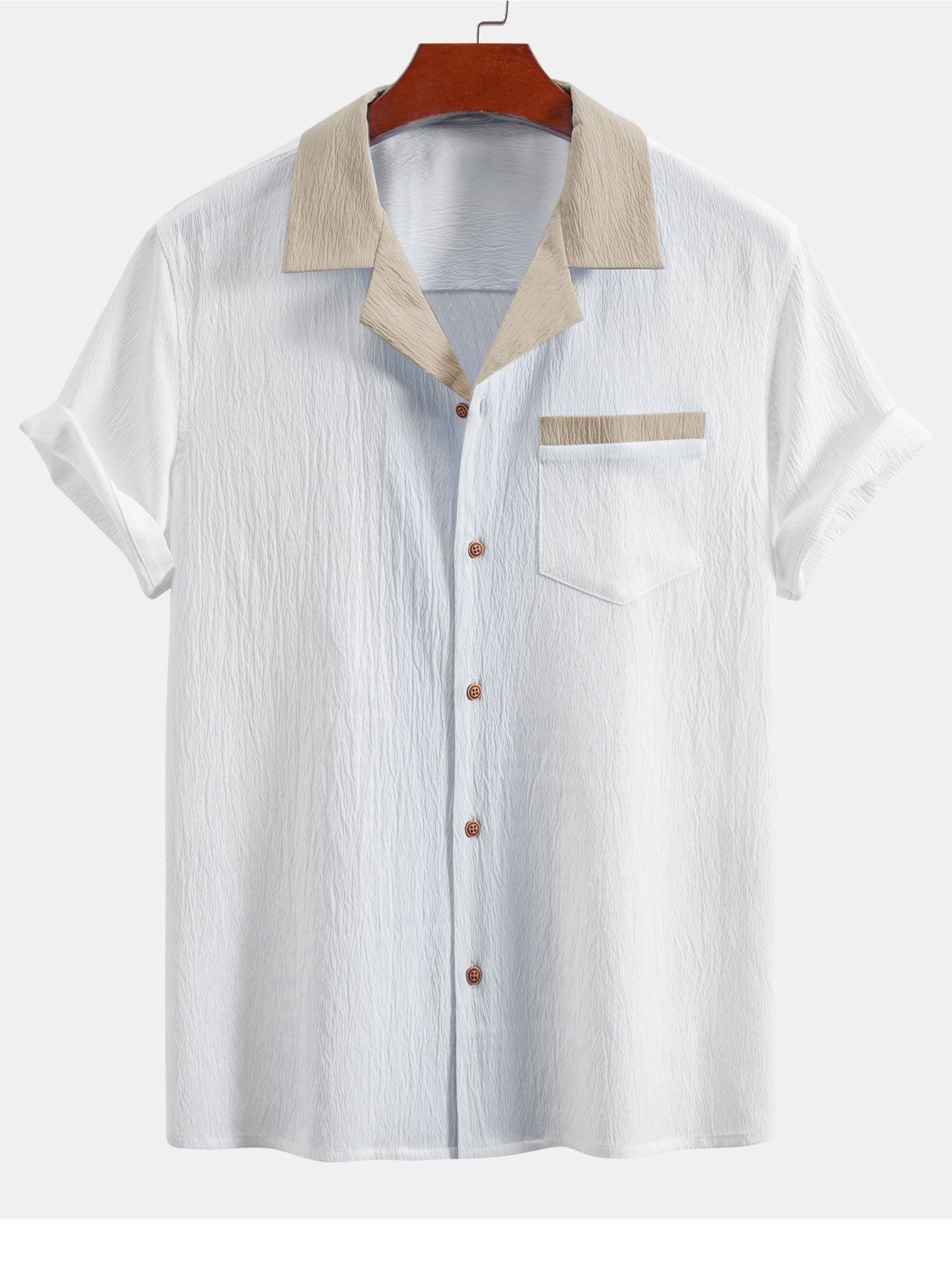 Textured Cuban Shirt with Contrasting Details & Straight Leg Trousers