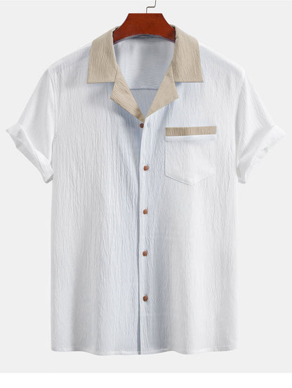 Textured Cuban Shirt with Contrasting Details & Straight Leg Trousers