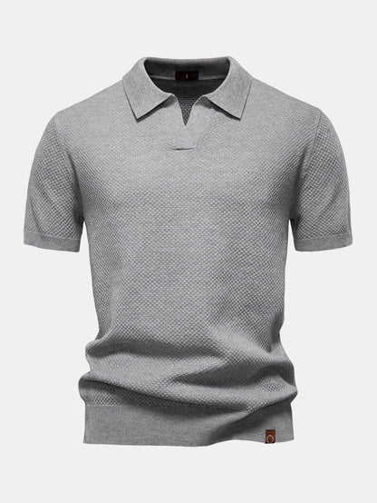 Pineapple Patterned Knit V-Neck Polo