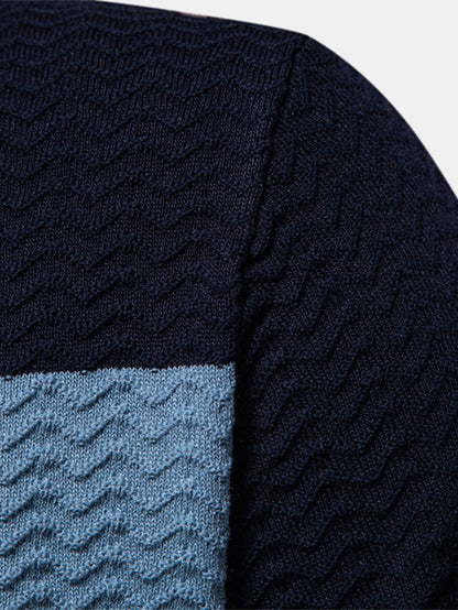 Textured Jacquard Knit Zip-Up Polo with Contrast Details