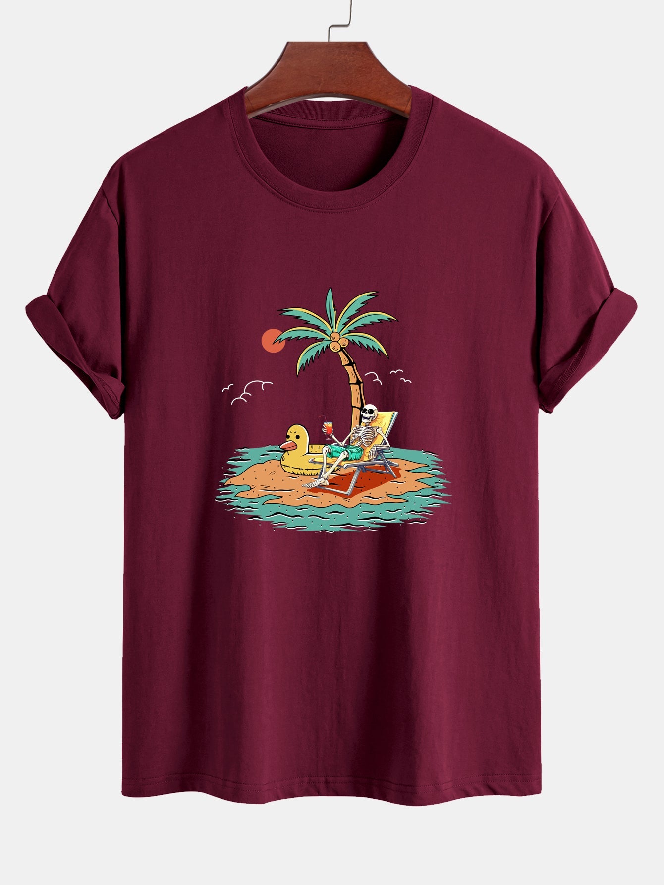Regular Fit Cotton T-Shirt with Skeleton Vacation Print