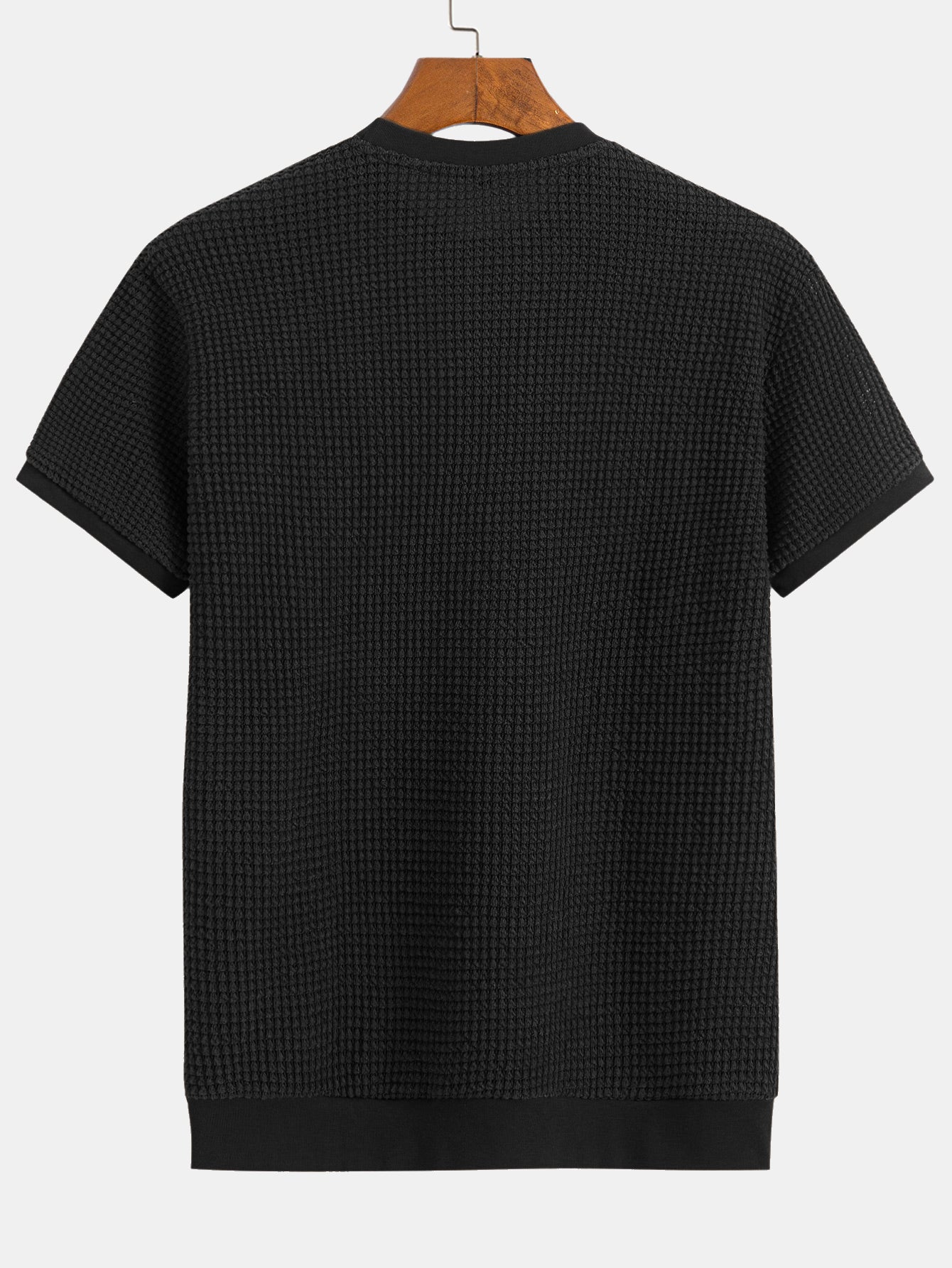 Short Sleeve Waffle Knit T-Shirt with Ribbed Hem