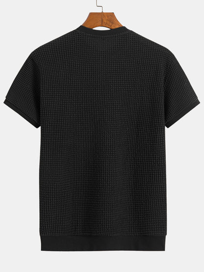 Short Sleeve Waffle Knit T-Shirt with Ribbed Hem