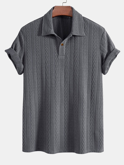 Short Sleeve Jacquard Polo with Straight Leg Ribbed Trousers