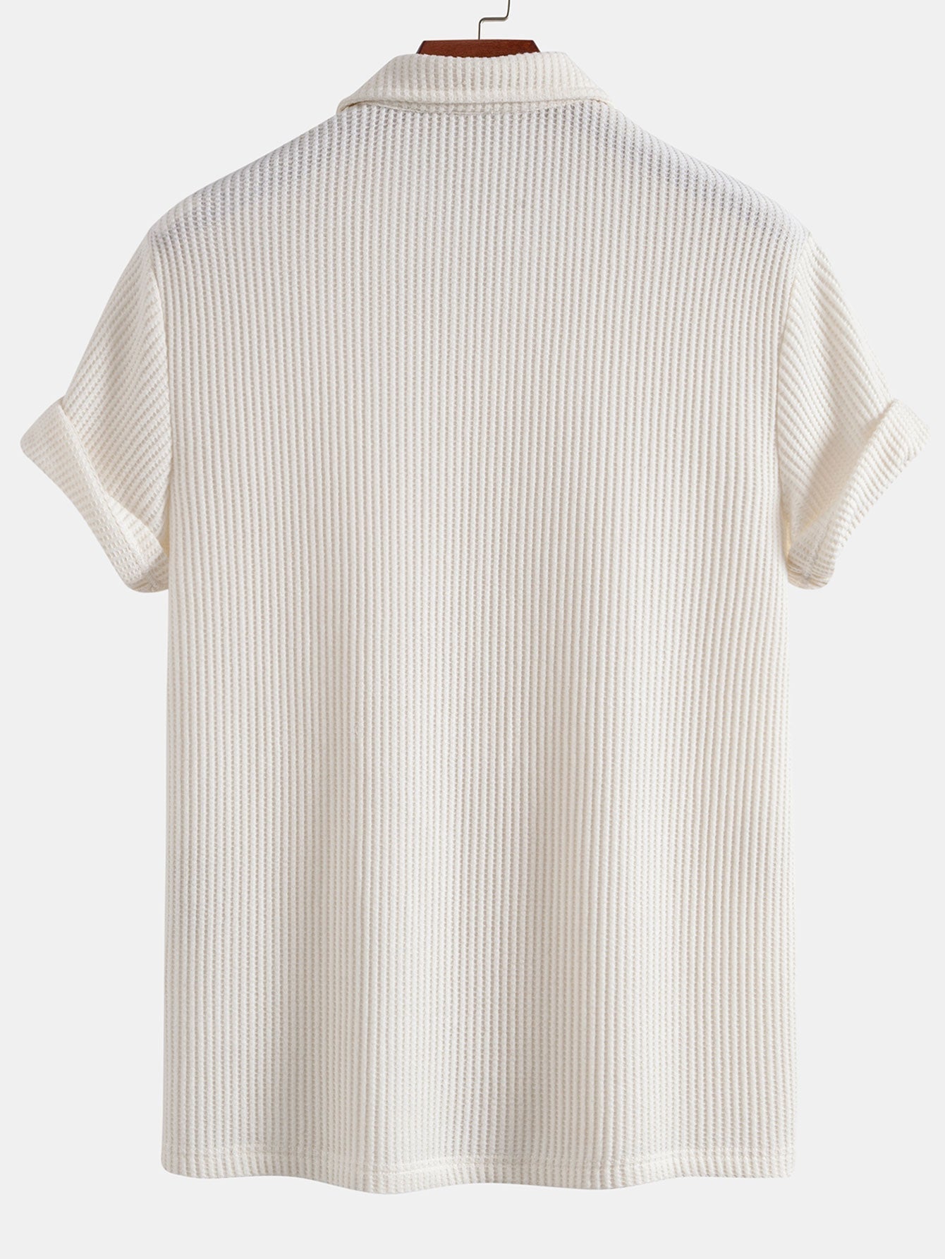 Short Sleeve Waffle V-Neck Polo with Matching Drawstring Knitted Waffle Shorts