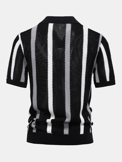 Striped V-Neck Polo Shirt