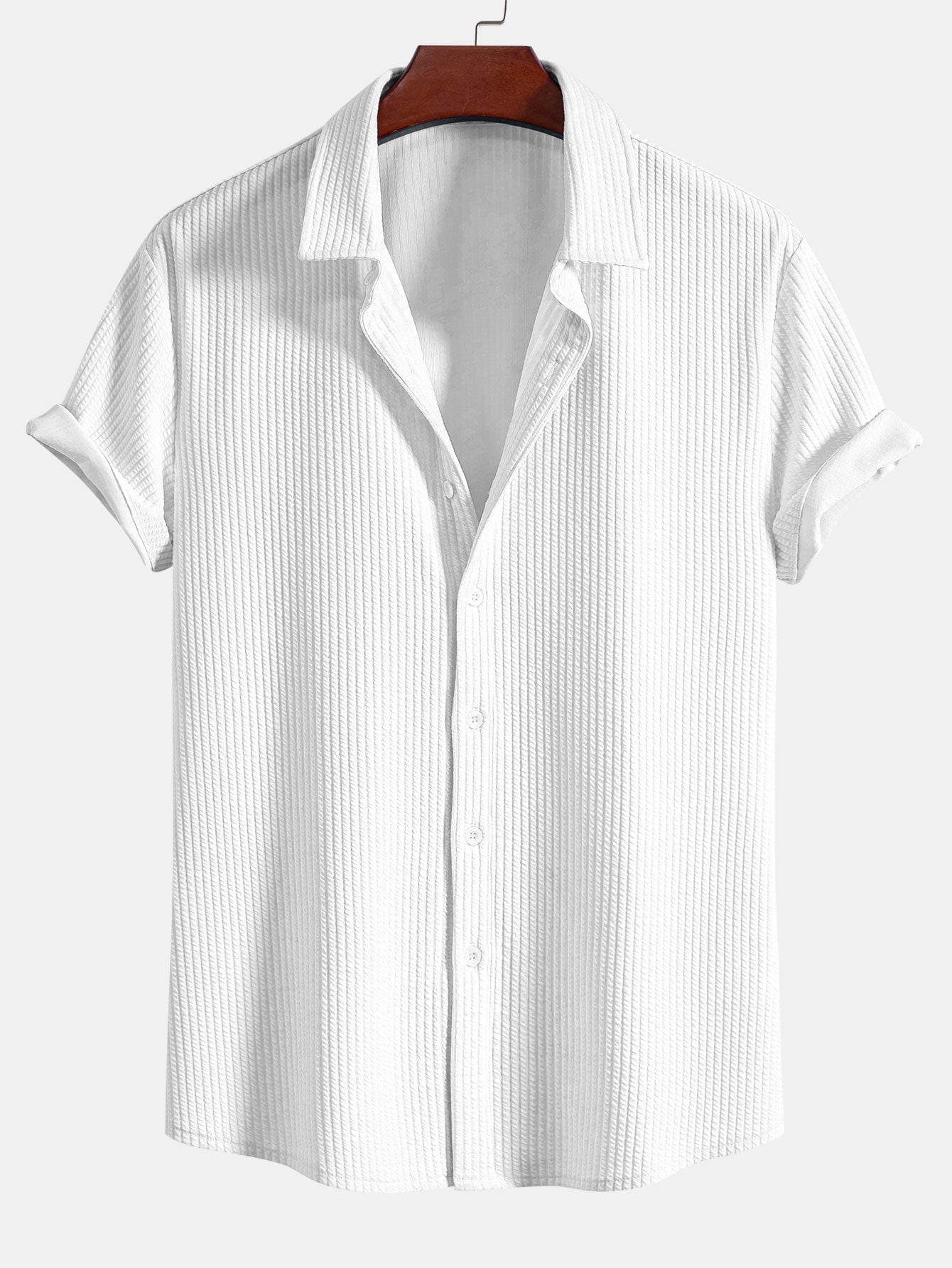 Ribbed Button-Up Shirt and Shorts Set in Muscle Fit