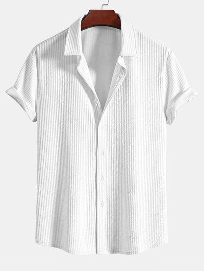 Ribbed Button-Up Shirt and Shorts Set in Muscle Fit