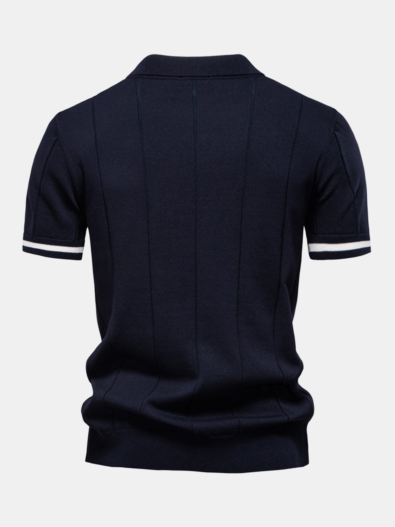 Zipper Knit Polo Shirt with Contrast Trim
