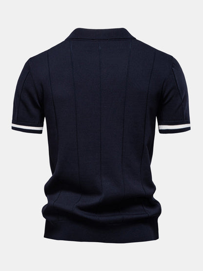 Zipper Knit Polo Shirt with Contrast Trim