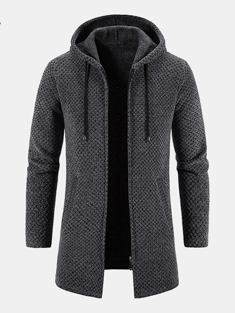 Textured Hooded Sweater with Extended Length