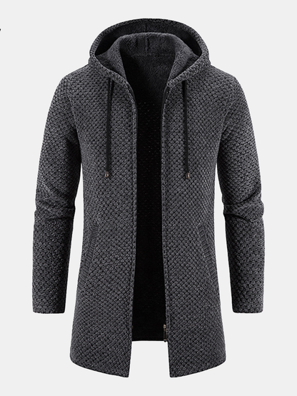 Textured Hooded Sweater with Extended Length