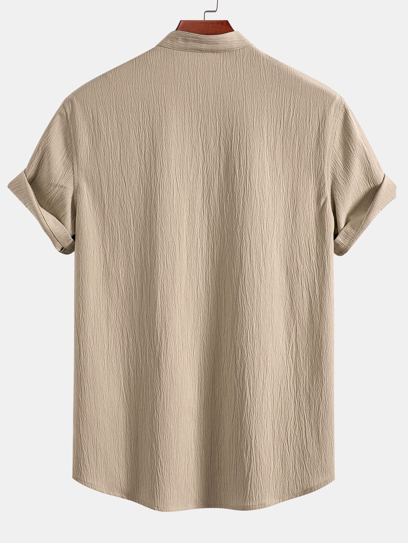 Textured V-Neck Shirt & Straight Leg Pants with Wrinkle Finish