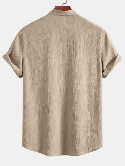 Textured V-Neck Shirt & Straight Leg Pants with Wrinkle Finish