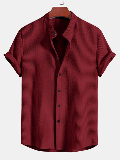 Ribbed Muscle Fit Stand Collar Shirt