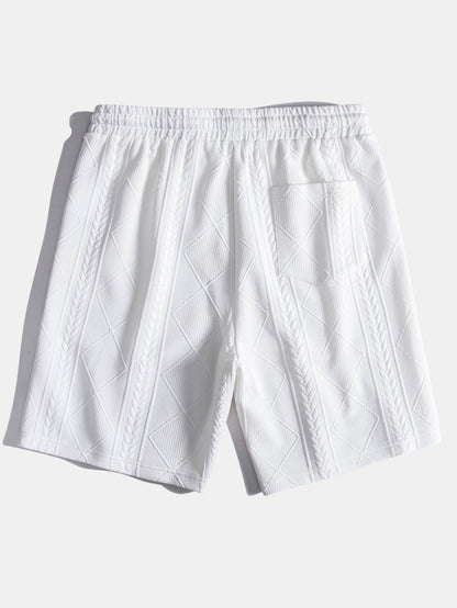 Geometric Jacquard Short Sleeve T-Shirt with Arc Hem & Matching Shorts