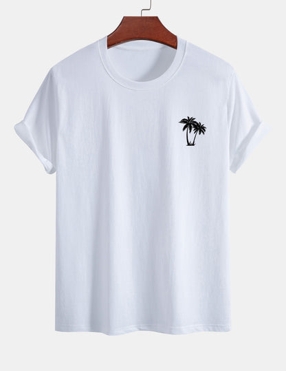 Classic Fit Cotton T-Shirt with Palm Tree Print & Color Block Palm Tree Swim Shorts