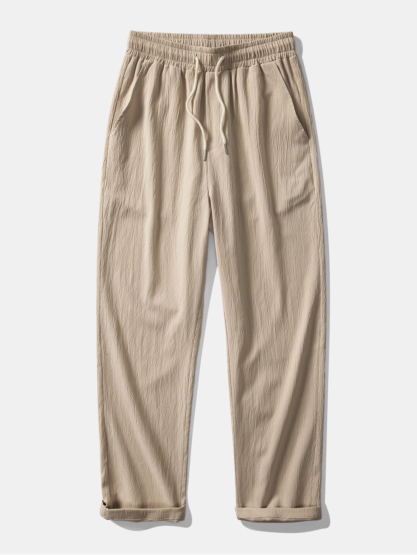 Linen-Rayon Blend Button-Up Shirt with Wrinkle-Textured Straight Leg Pants