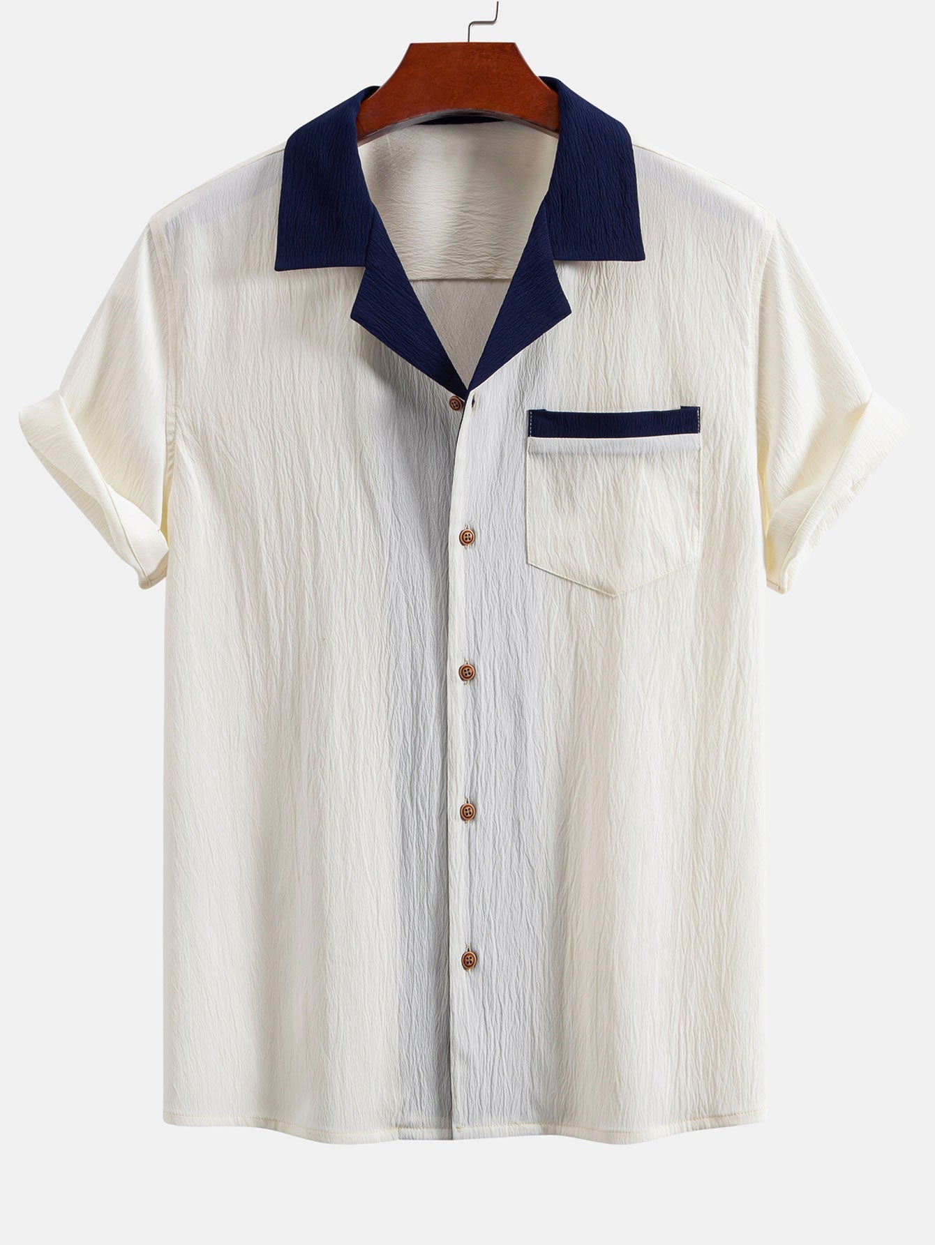 Textured Cuban Shirt with Contrasting Details & Straight Leg Trousers