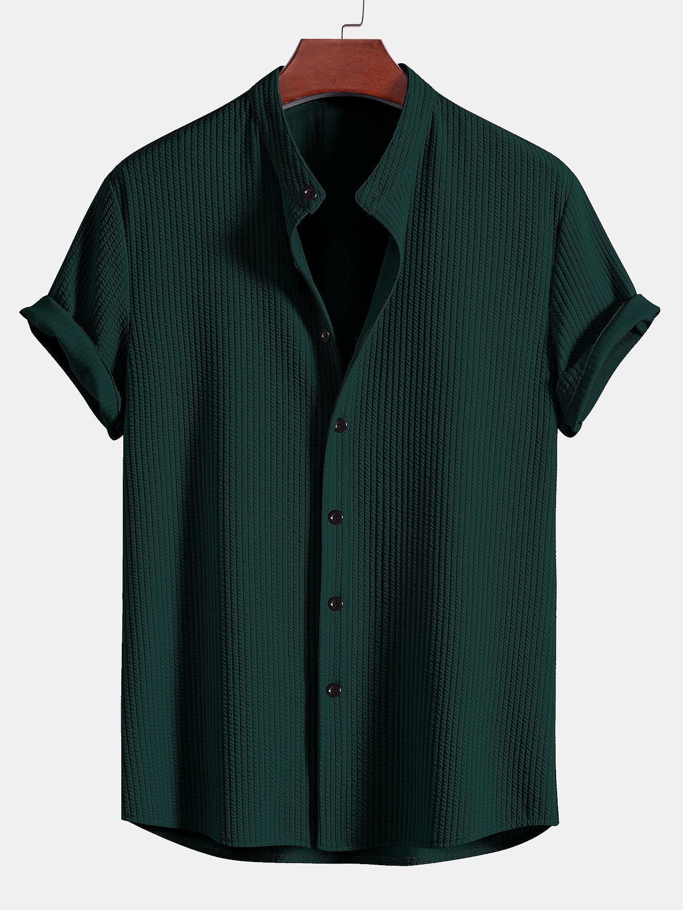 Ribbed Muscle Fit Stand Collar Shirt