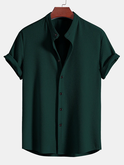 Ribbed Muscle Fit Stand Collar Shirt