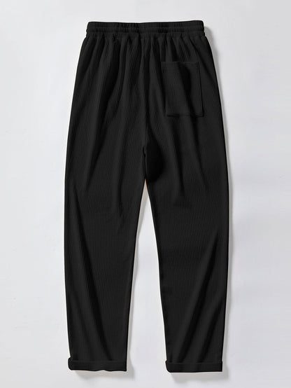 Muscle Fit Ribbed Stand Collar Top & Straight Leg Ribbed Trousers