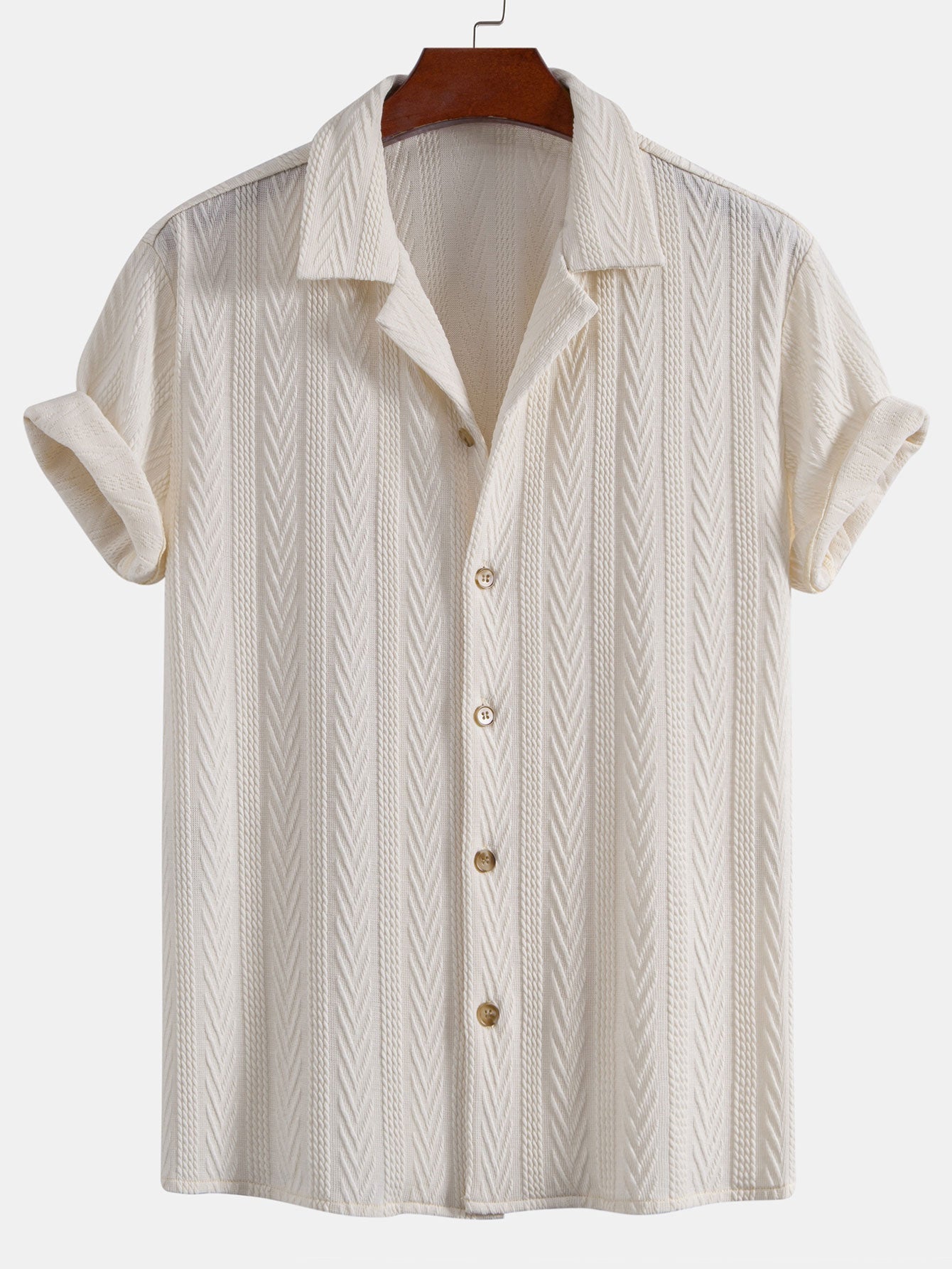 Textured Jacquard Cuban Shirt with Wrinkle-Resistant Straight Leg Pants
