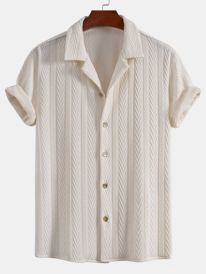 Textured Jacquard Cuban Shirt with Wrinkle-Resistant Straight Leg Pants