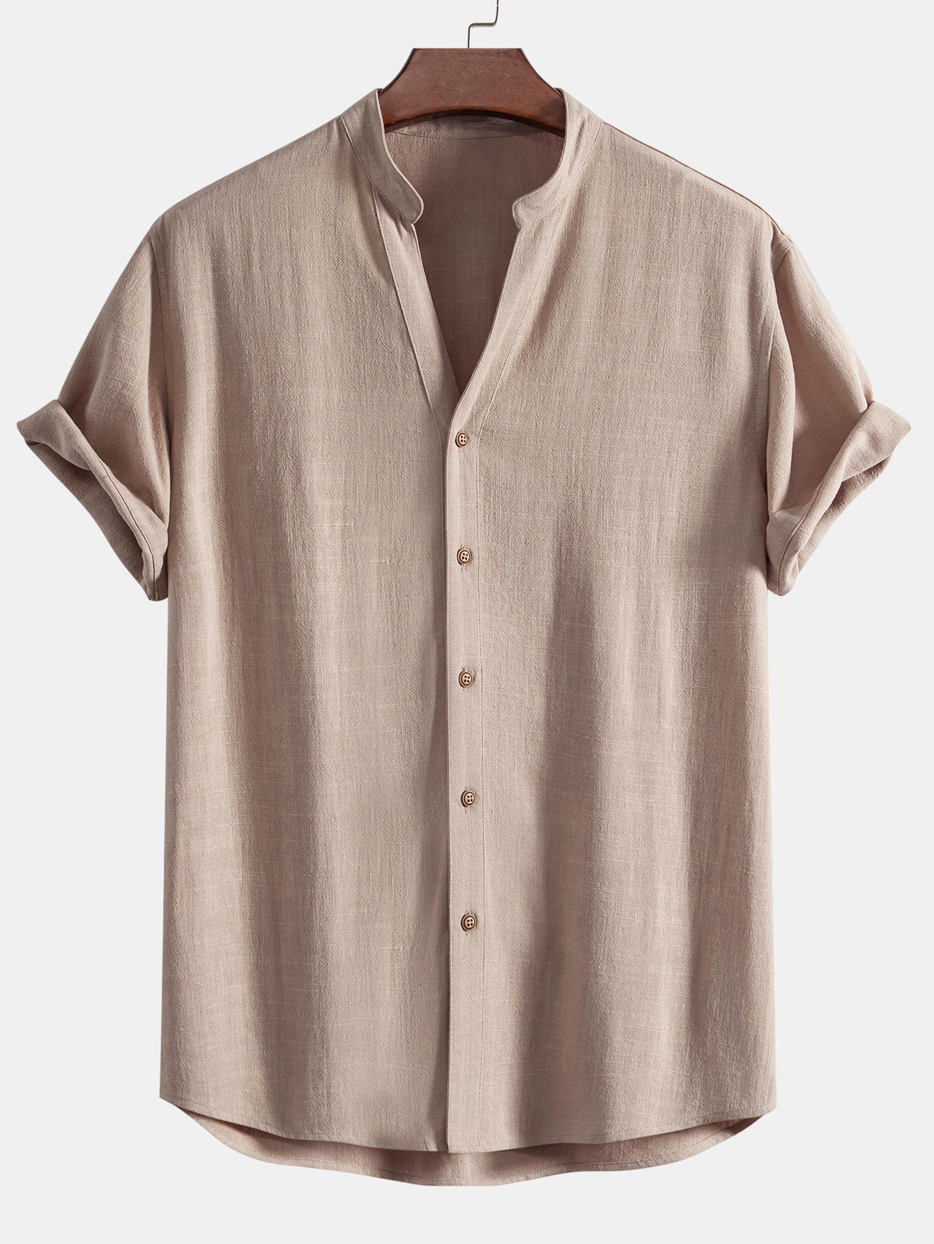 V-Neck Linen-Rayon Blend Top with Straight-Leg Linen Trousers
