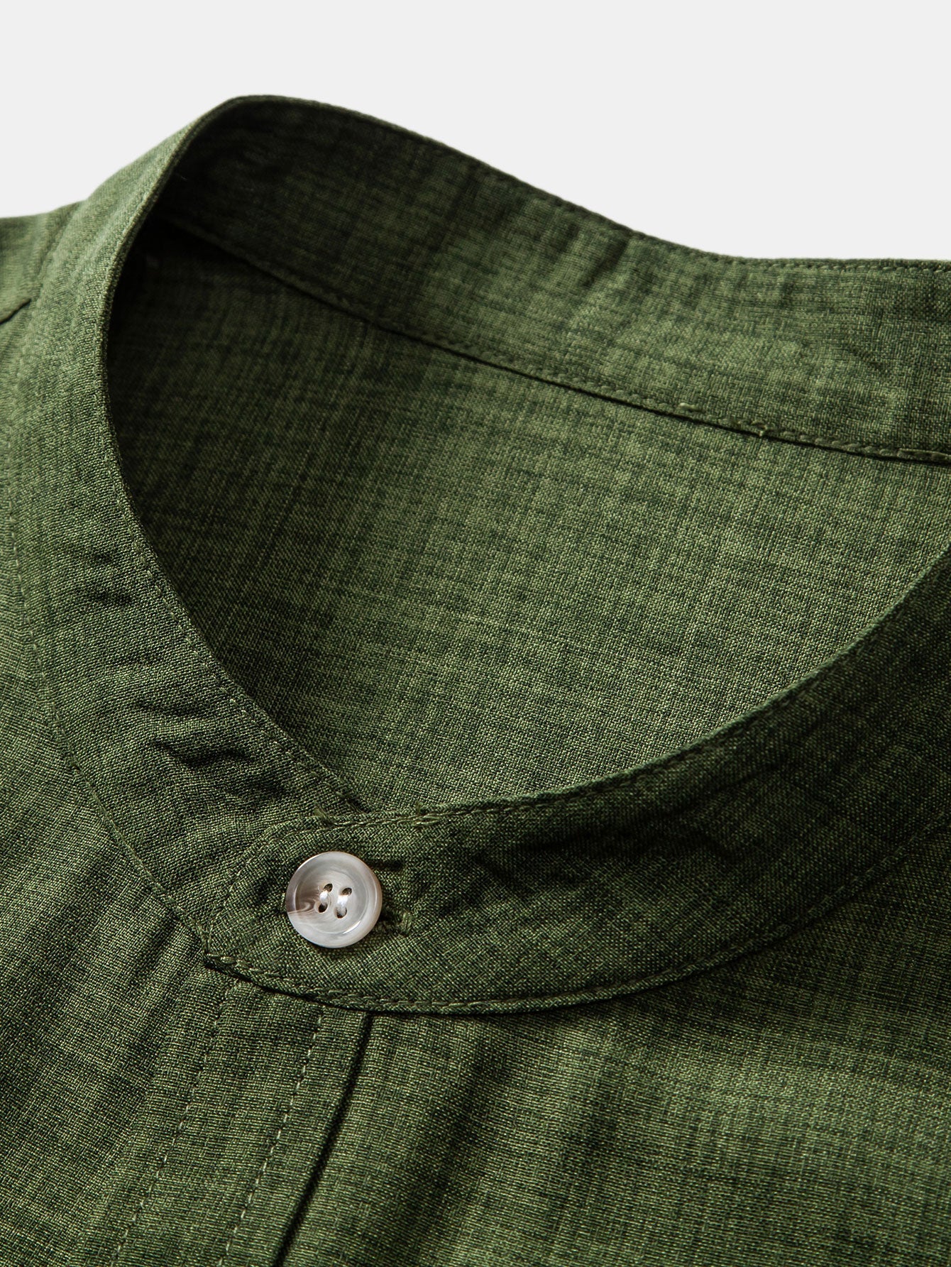 Short Sleeve Stand Collar Top with Straight-Leg Linen Trousers