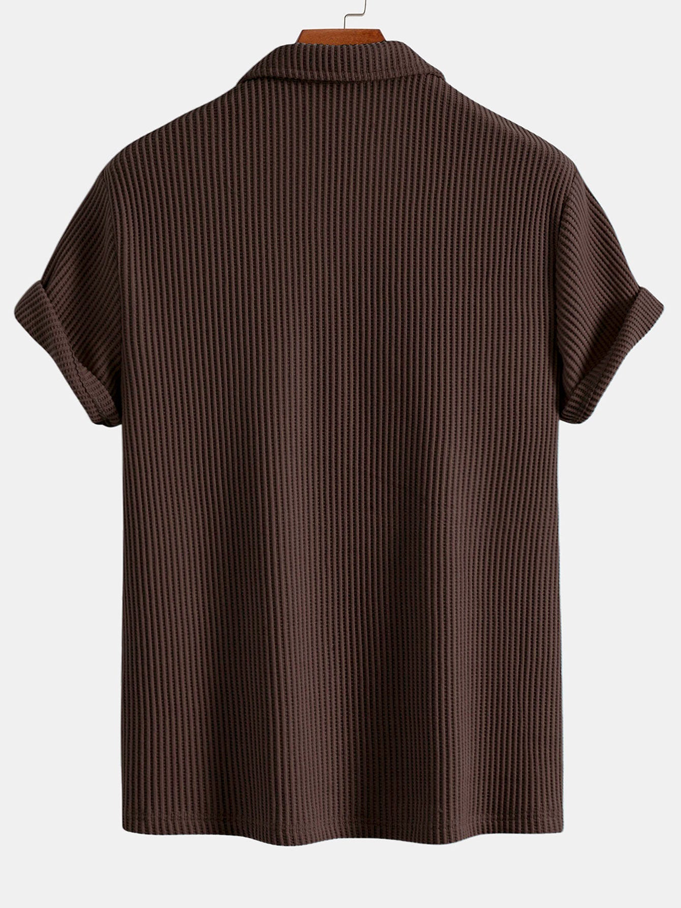 V-Neck Polo with Short Sleeves and Waffle Texture