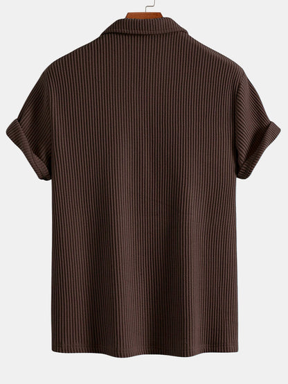 V-Neck Polo with Short Sleeves and Waffle Texture