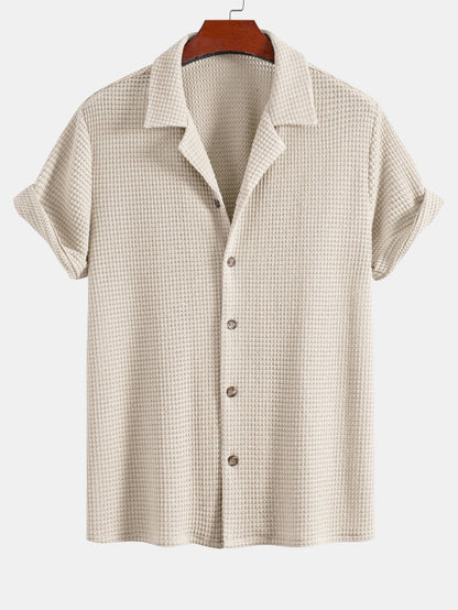 Waffle Texture Cuban Shirt and Shorts Set