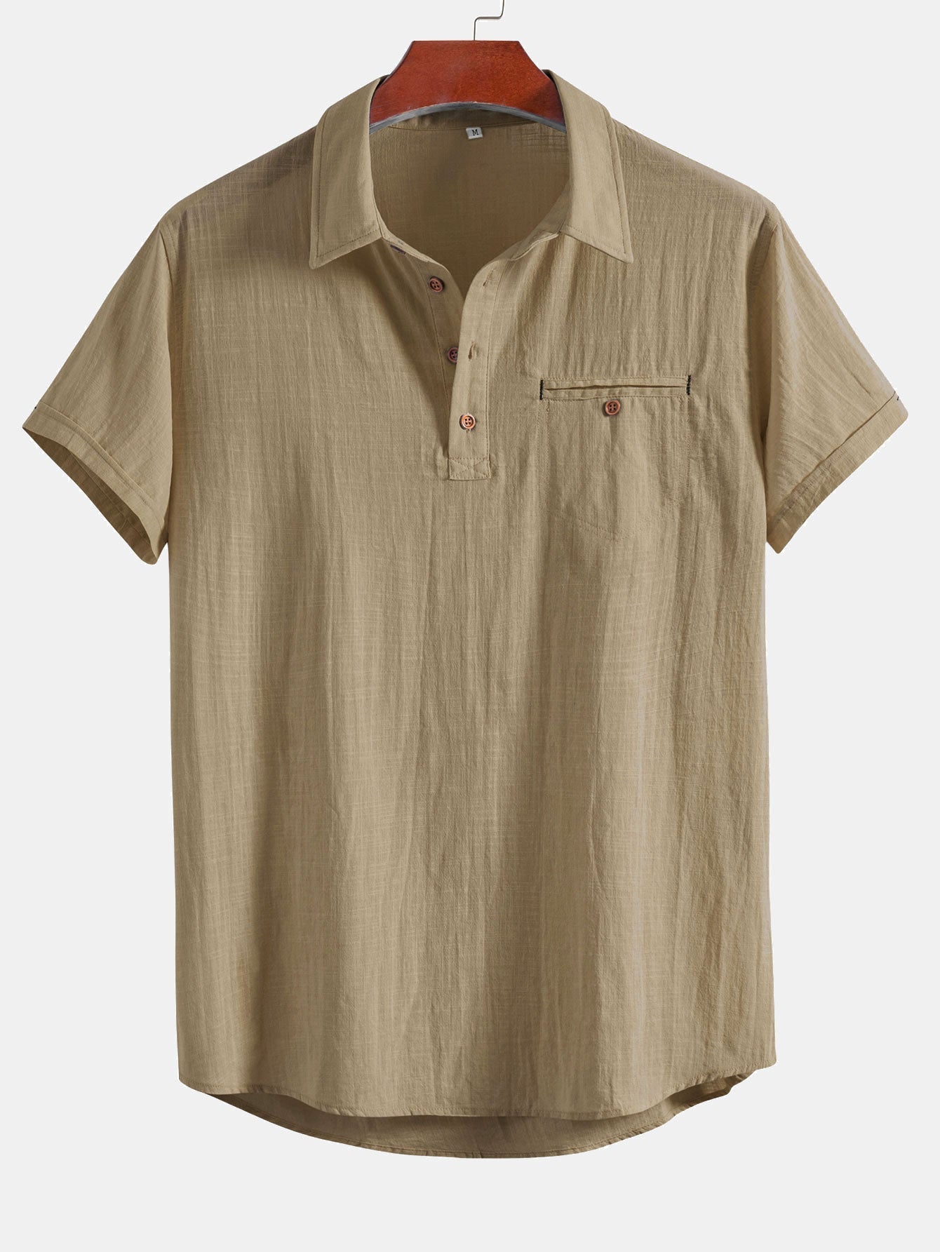 Short Sleeve Polo Shirt with Linen Look and Collar