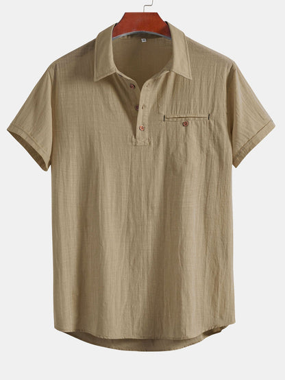 Short Sleeve Polo Shirt with Linen Look and Collar