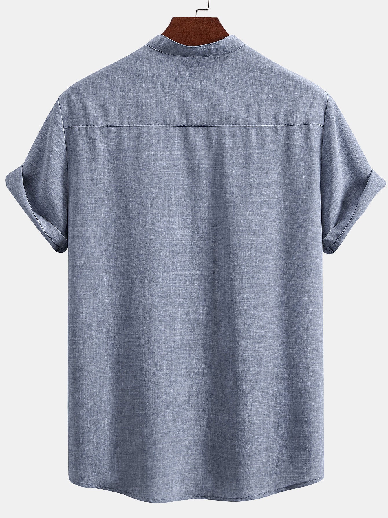 Short Sleeve Stand Collar Top with Straight-Leg Linen Trousers