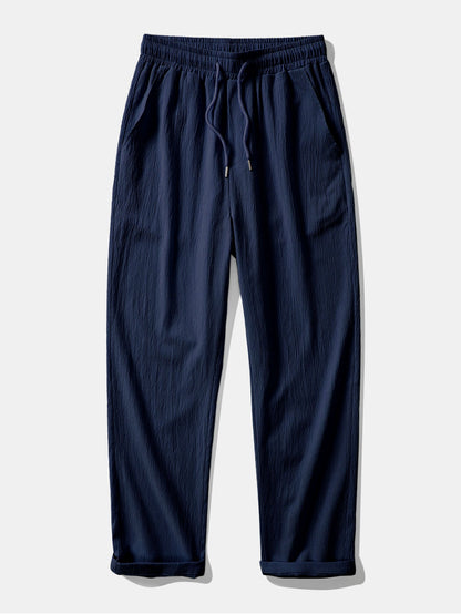 Textured Cuban Shirt with Contrasting Details & Straight Leg Trousers