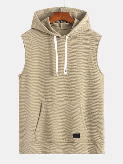 Striped Jacquard Sleeveless Hoodie and Shorts Set