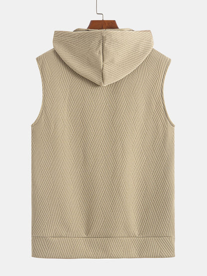 Striped Jacquard Sleeveless Hoodie and Shorts Set