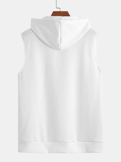 Striped Jacquard Sleeveless Hoodie and Shorts Set