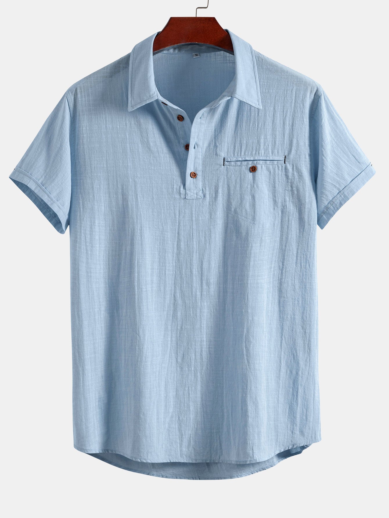 Short Sleeve Polo Shirt with Linen Look and Collar